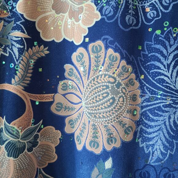 Bob Mackie Wearable Art Sheer Poncho‎ Top XS Women Sequin Blue Floral Fairy - Picture 9 of 10